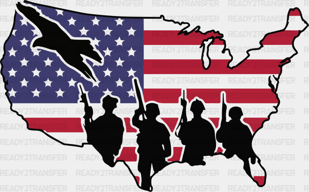 Us Map Soldiers Silhouette - Military Dtf Heat Transfer