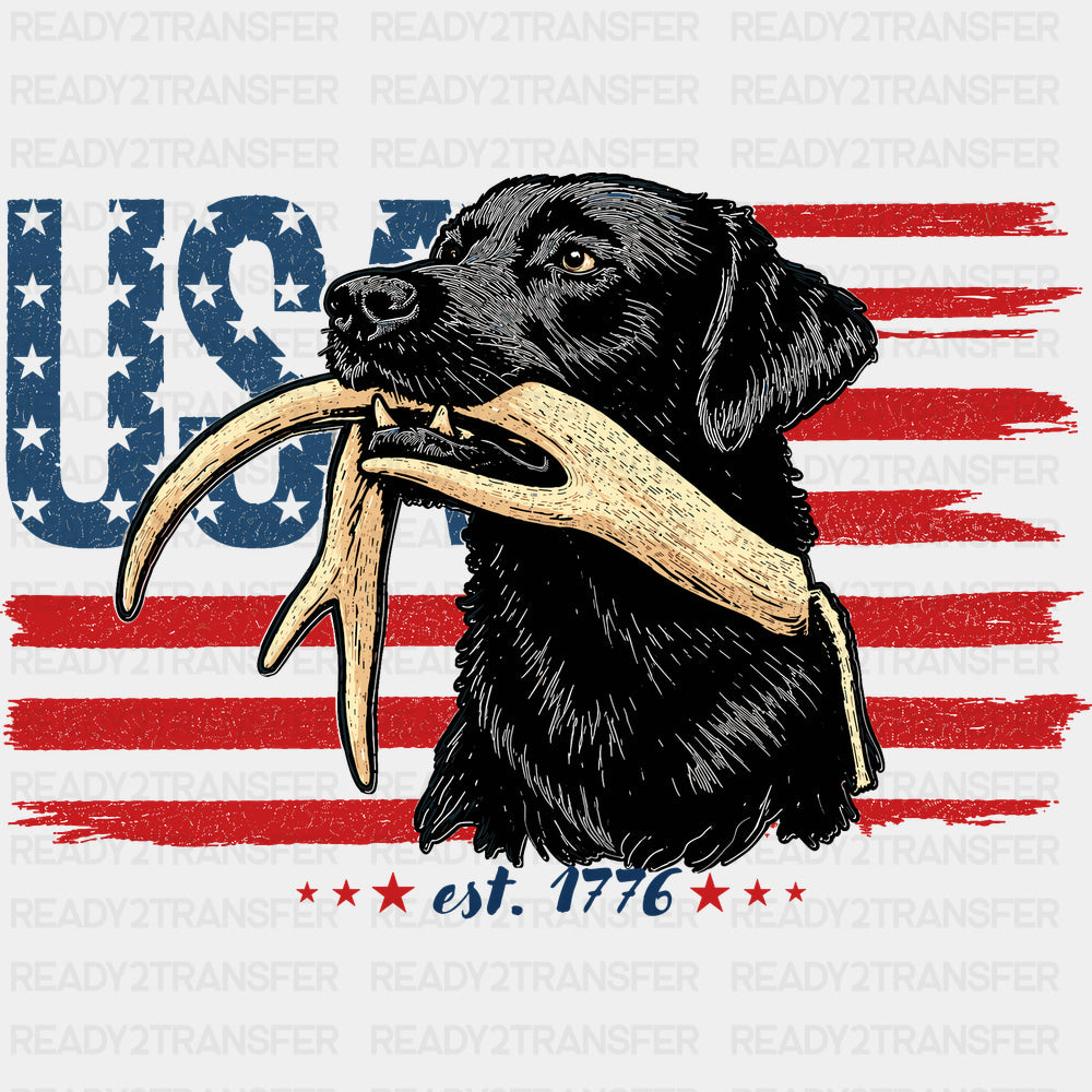 USA Flag Dog Carrying Antler - Hunting DTF Transfers