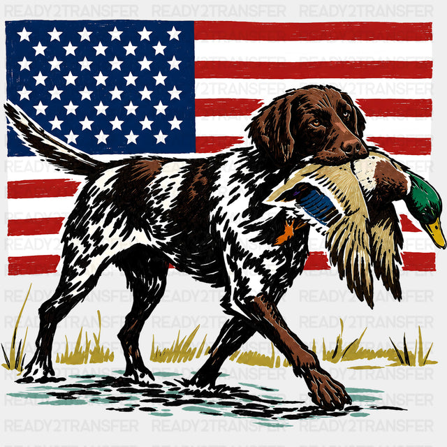 USA Flag Dog Carrying Duck - Hunting DTF Transfers