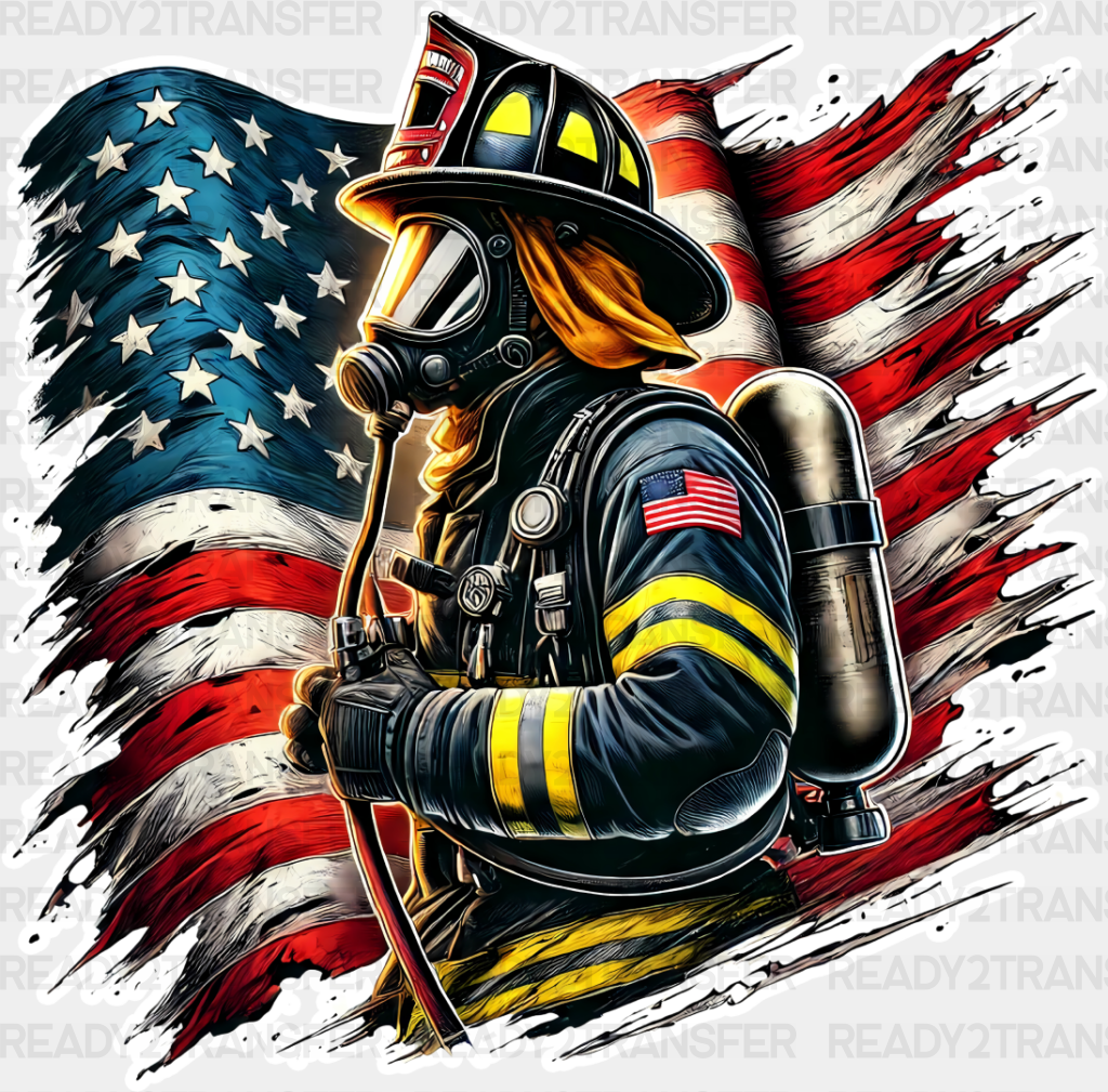 Usa Flag Firefighter - Dtf Transfer Adult Unisex S & M (10’’) / Light Color Design (See Imaging)