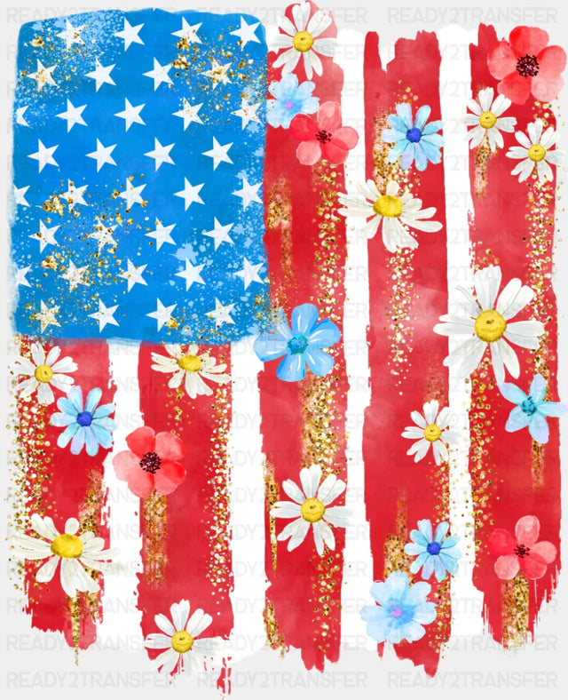 USA Flag & Flowers - 4th Of July DTF Transfer