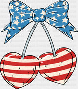 USA Flag Heart Cherries - 4th Of July DTF Transfer