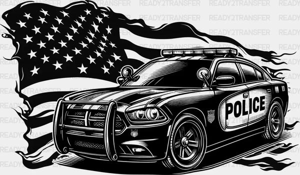 USA Flag Police Car - Police DTF Transfer