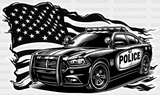 Usa Flag Police Car - Dtf Transfer Adult Unisex S & M (10’’) / Light Color Design (See Imaging)