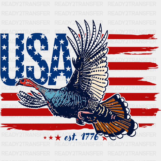 USA Flag Turkey - Hunting DTF Transfers - Adult Unisex - S & M (10’’) / Dark Color Design (See Imaging)