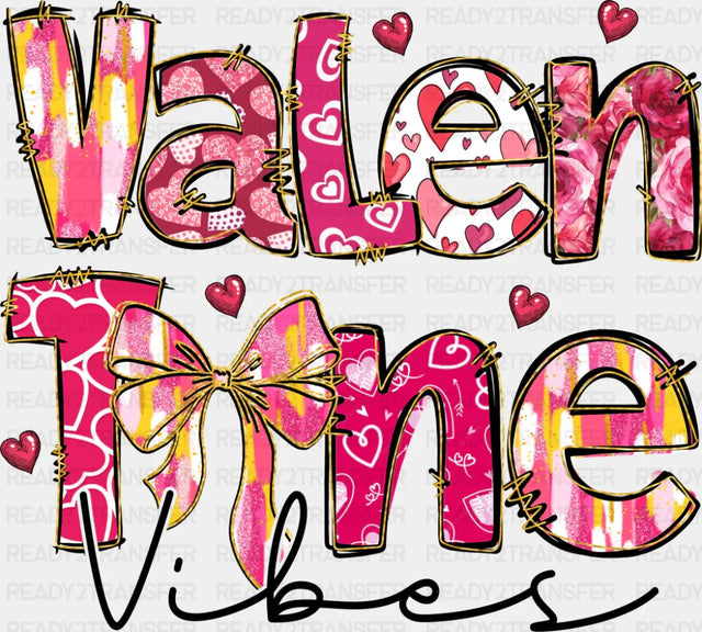 Valentine Vibes Pink Design - Valentine’s Day Dtf Transfer Adult Unisex S & M (10’’) / Dark