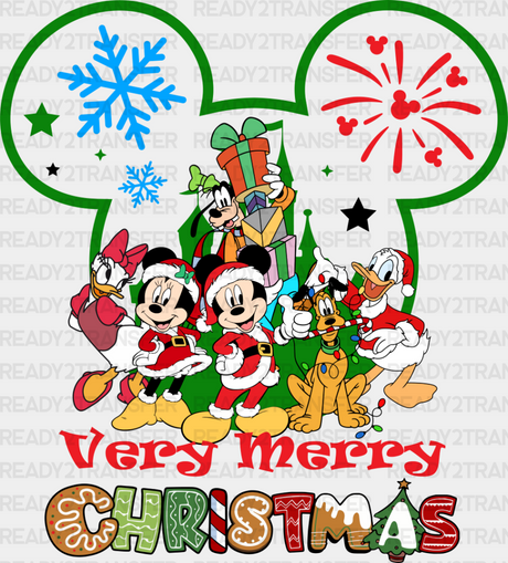 Very Merry Christmas Green Design - Disney Iron On Dtf Transfer Adult Unisex S & M (10’’) /