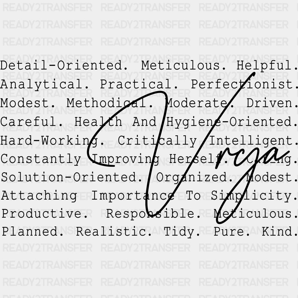 Virgo B&W - Zodiacs & Horoscopes DTF Transfers - Adult Unisex - S & M (10’’) / Dark Color Design (See Imaging)