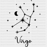 Virgo Constellations - Zodiacs & Horoscopes DTF Transfers - Adult Unisex - S & M (10’’) / Dark Color Design (See