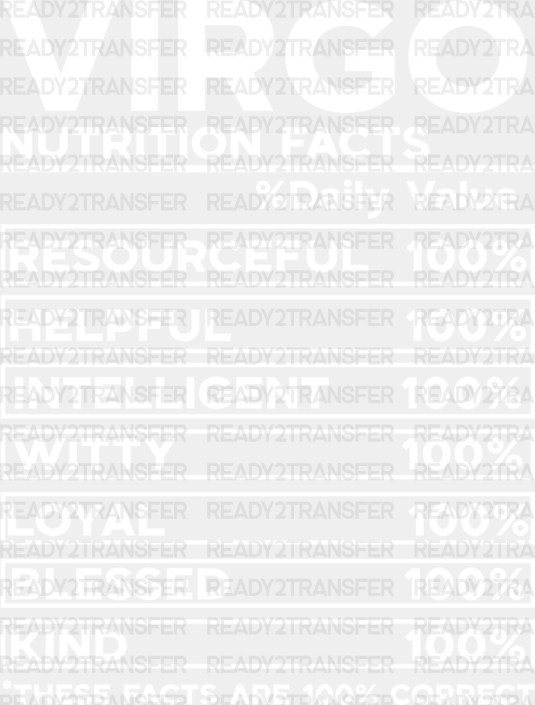 Virgo Nutrition Facts - Zodiacs & Horoscopes Dtf Heat Transfer Adult Unisex S M (10’’) / Light