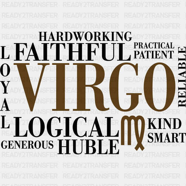 Virgo Qualities, Brown, Horizontal - Zodiacs & Horoscopes DTF Transfers