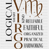 Virgo Qualities Brown - Zodiacs & Horoscopes DTF Transfers - Adult Unisex - S & M (10’’) / Dark Color Design (See