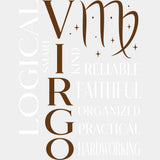 Virgo Qualities Brown - Zodiacs & Horoscopes DTF Transfers - Adult Unisex - S & M (10’’) / Light Color Design (See