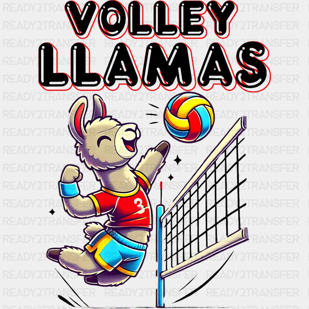 Volley Llamas, Red - Volleyball DTF Transfers ready2transfer Dark Color Design (See Imaging)