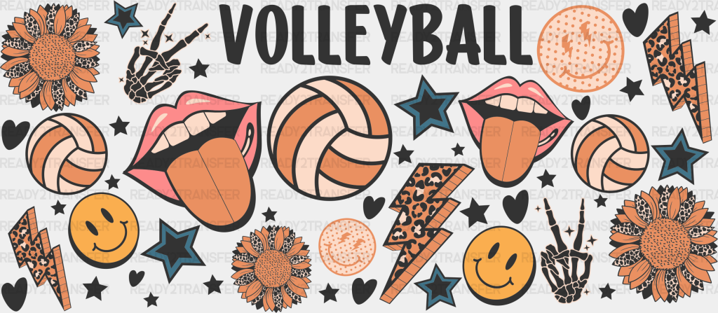 Volleyball Flowers And Smileys - Cup Wrap Uv Sticker Permanent Dtf Decal