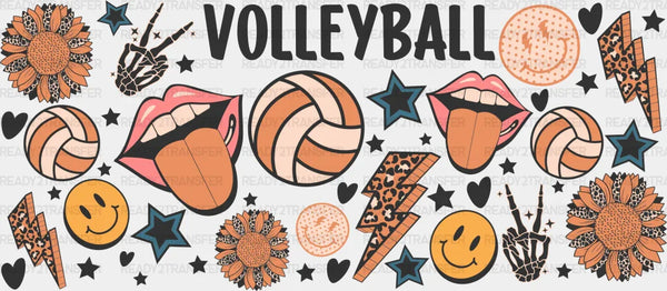 Volleyball Flowers And Smileys - Volleyball Cup Wrap UV Sticker Permanent UV DTF Decal