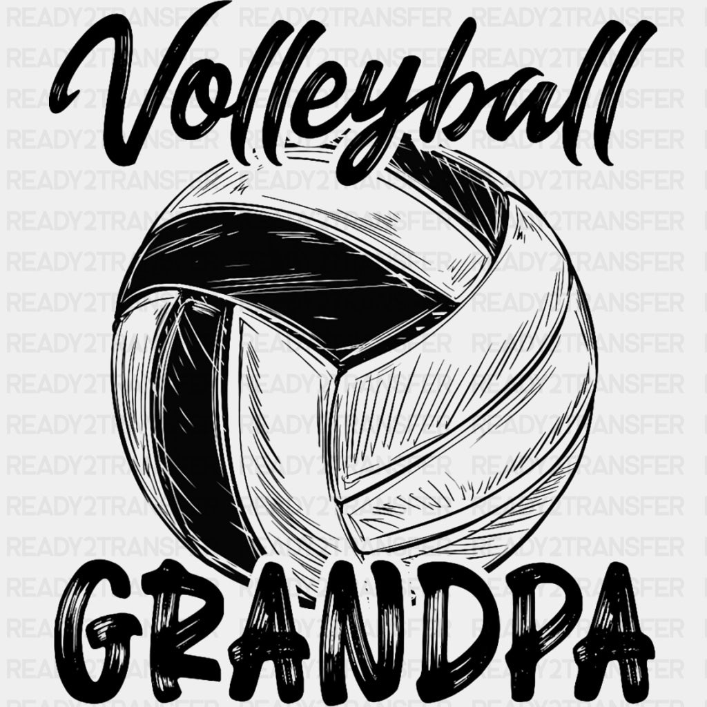 Volleyball Grandpa, B&W Sketch - Volleyball DTF Transfers ready2transfer Dark Color Design (See Imaging)