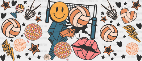 Volleyball Lips And Smileys - Cup Wrap Uv Sticker Permanent Dtf Decal