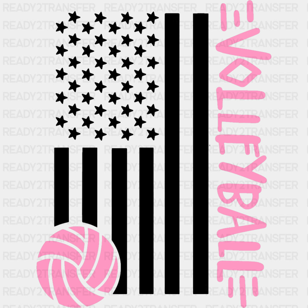 Volleyball US Flag, Pink - Volleyball DTF Transfers ready2transfer Dark Color Design (See Imaging)
