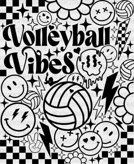 Volleyball Vibes Doodles Design - Dtf Heat Transfer Adult Unisex S & M (10’’) / Black