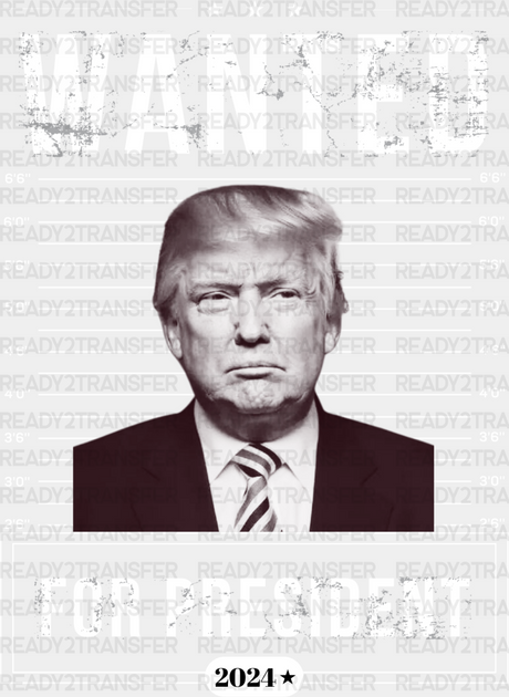 Wanted For President 2024 Election Dtf Transfer Adult Unisex - S & M (10’) / White