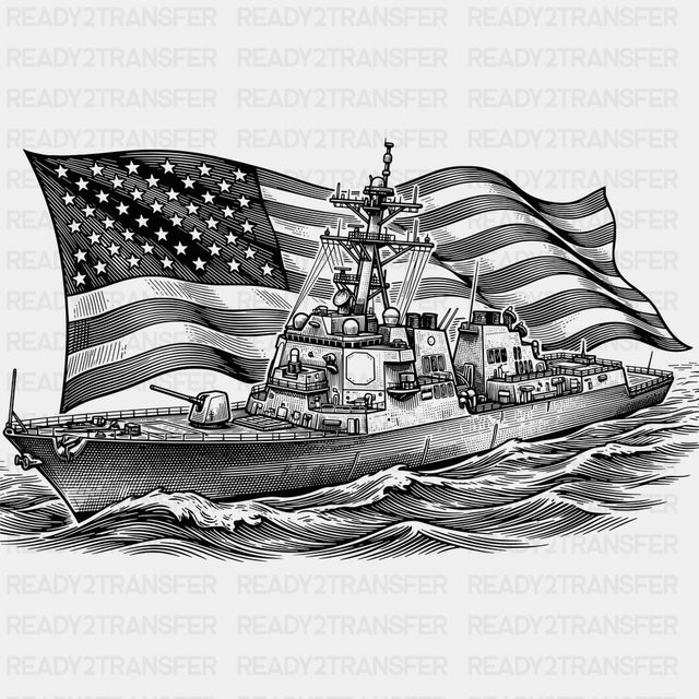 Warship B&W - Navy DTF Transfers - Adult Unisex - S & M (10’’) / Dark Color Design (See Imaging)