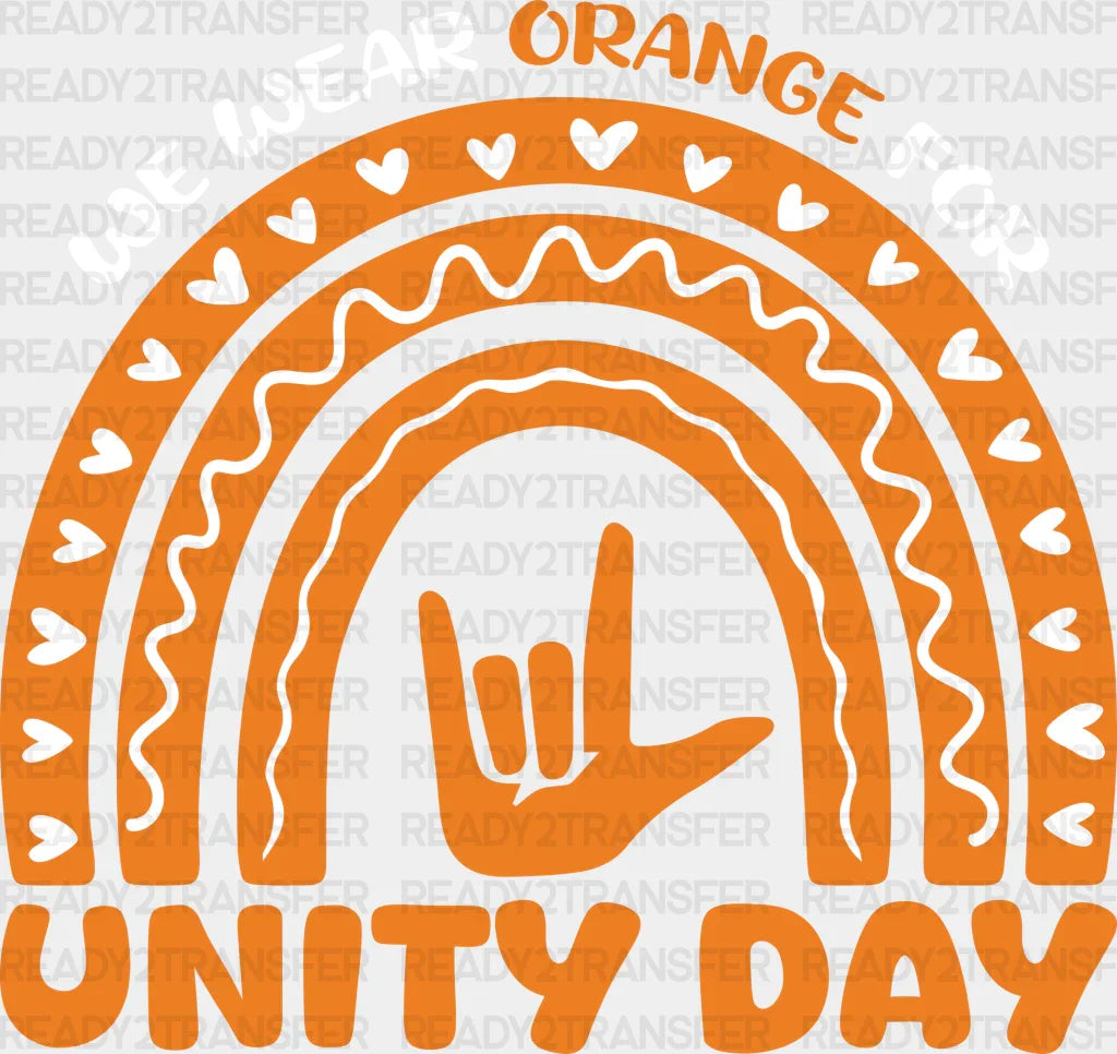 We Wear Orange For Unity Day - Anti Bullying Iron On Dtf Transfer Adult Unisex S & M (10’’) /