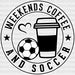 Weekends Coffee and Soccer Ball Design - Soccer DTF Heat Transfer ready2transfer White