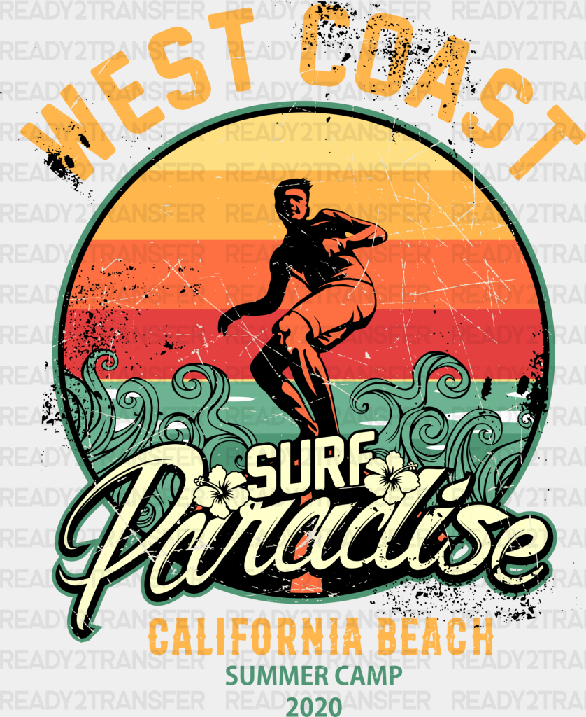 West Coast Surf Paradise - Surfing Dtf Heat Transfer