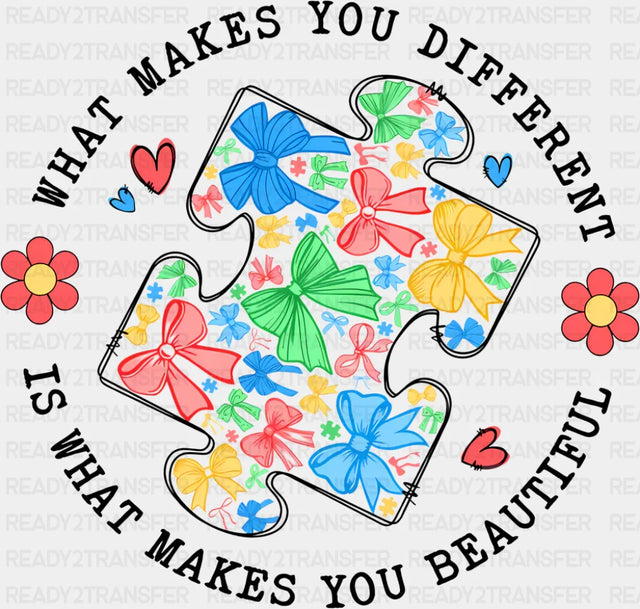 What Makes You Different Is What Makes You Beautiful B&W - Autism Awareness DTF Transfer Adult Unisex - S & M (10’’)