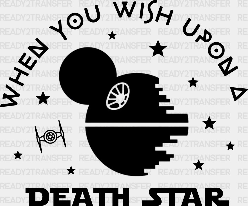 When You Wish Upon A Death Star Disney Dtf Transfer Adult Unisex - S & M (10’) / Black