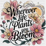 Wherever Life Plants You Bloom - Quotes DTF Transfers ready2transfer Dark Color Design (See Imaging)