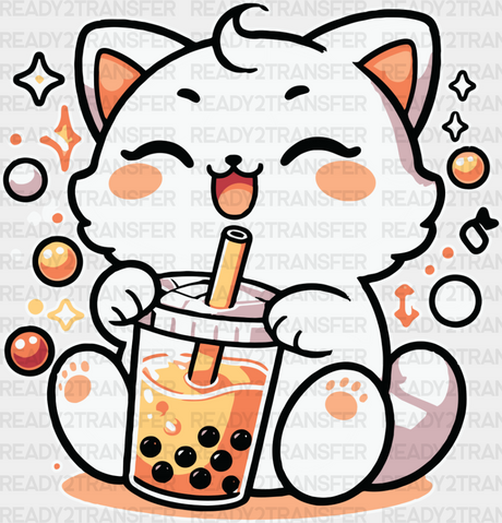 White Cat Boba Tea - Cats Iron On Dtf Transfer