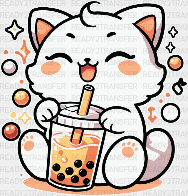 White Cat Boba Tea - Cats Iron On DTF Transfer ready2transfer