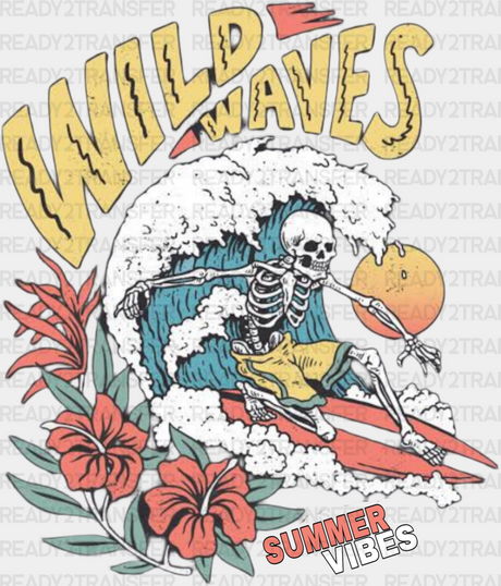 Wild Waves Skeleton Design - Surfing Dtf Heat Transfer