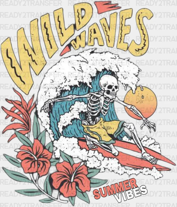 Wild Waves Skeleton Design - Surfing DTF heat transfer
