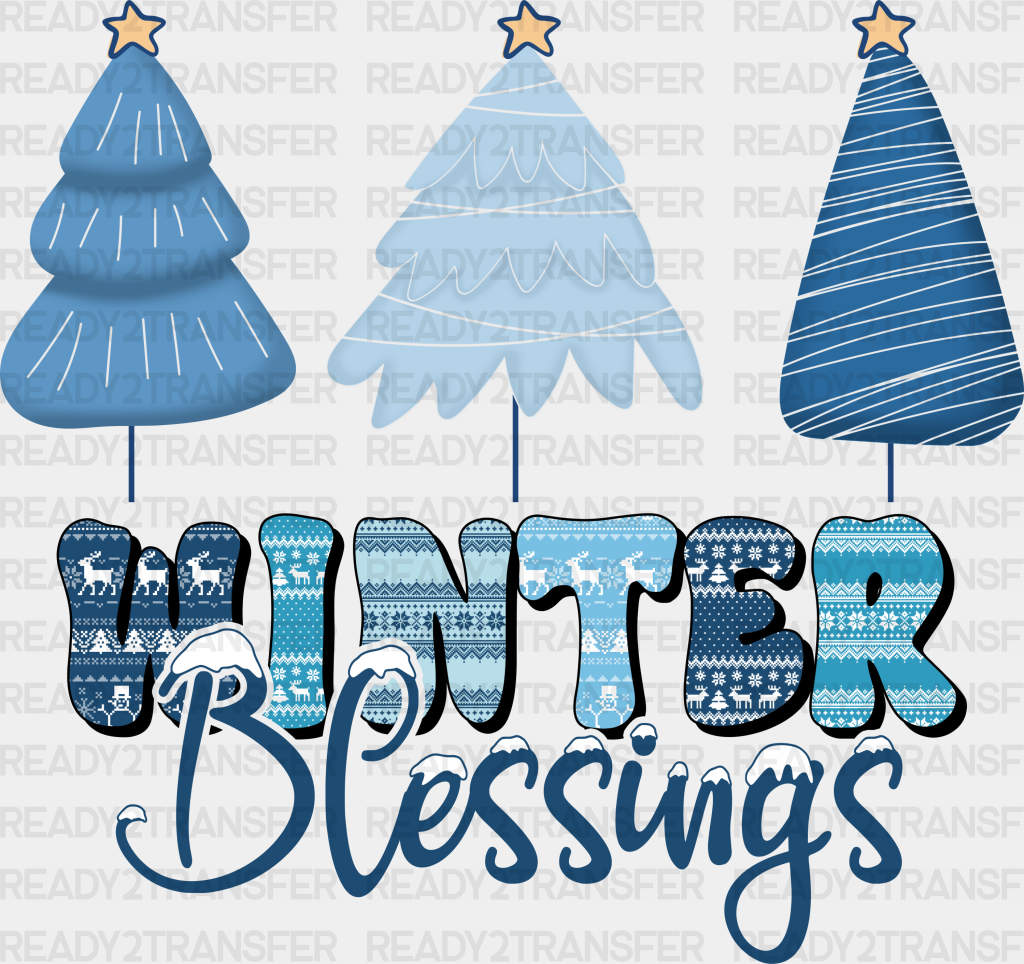 Winter Blessings Tree Design - Iron On Dtf Transfer