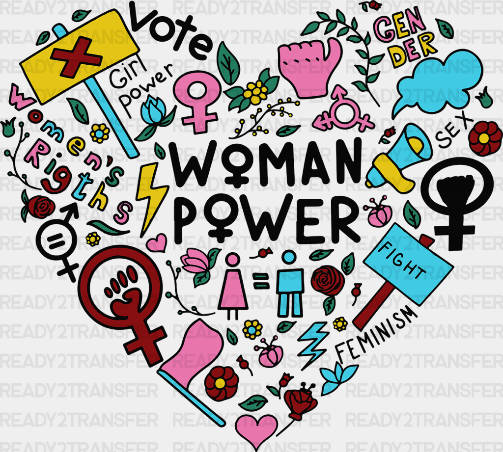 Woman Power Doodles Heart - Women Empowerment Dtf Heat Transfer Adult Unisex S & M (10’) / Black