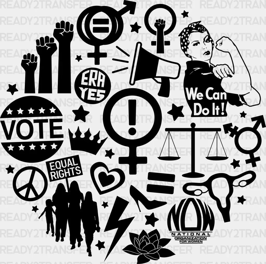 Woman Rights Doodles Design - Women Empowerment DTF heat transfer ...