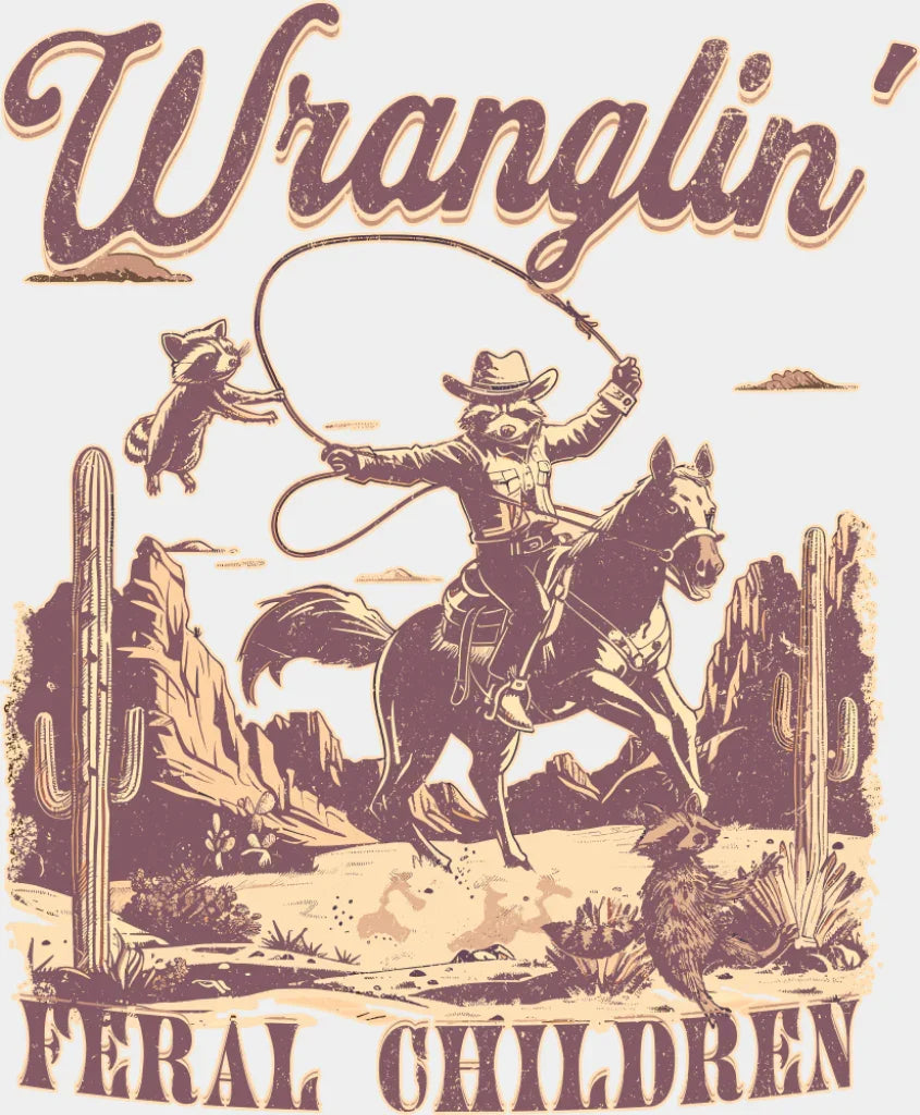 Wranglin’ Feral Children Lasso Design - Rodeo DTF Transfer Adult Unisex - S & M (10’’) / Light Color Design (See