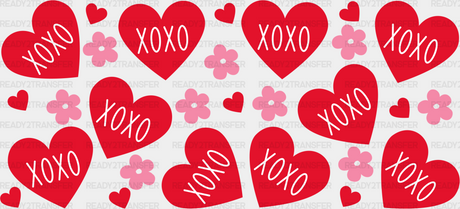 Xoxo Red Hearts And Flowers - Valentine’s Day Cup Wrap Uv Sticker Permanent Dtf Decal