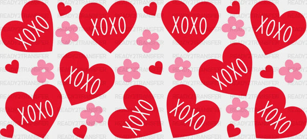 XOXO Red Hearts And Flowers - Valentine's Day Cup Wrap UV Sticker Permanent UV DTF Decal