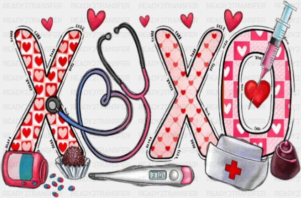 XOXO Thermometer Syringe Stethoscope Design - Valentine's Day DTF Transfer