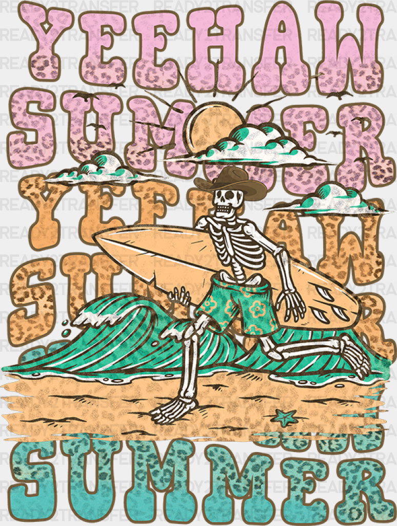 Yeehaw Summer Skeleton Design - Surfing Dtf Heat Transfer