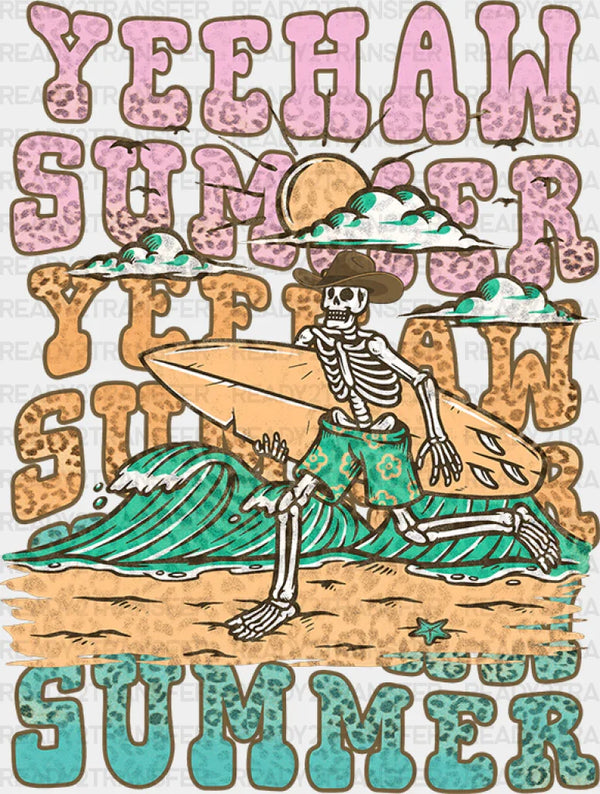 Yeehaw Summer Skeleton Design - Surfing DTF heat transfer