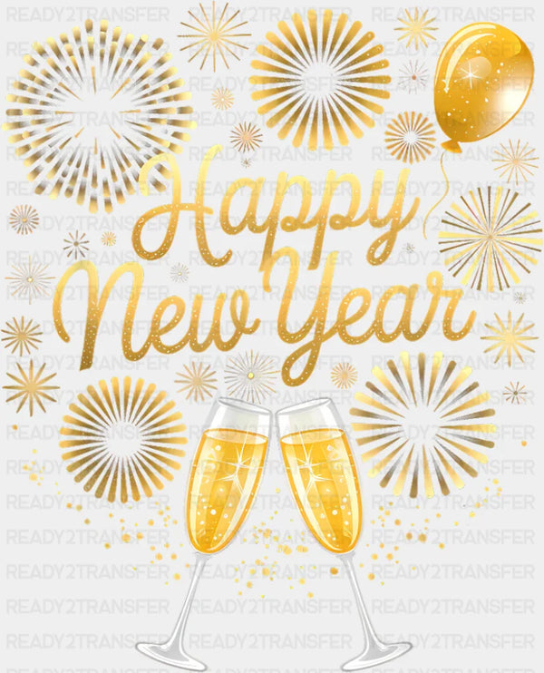 Yellow Fireworks Happy New Year - New Year DTF Transfer