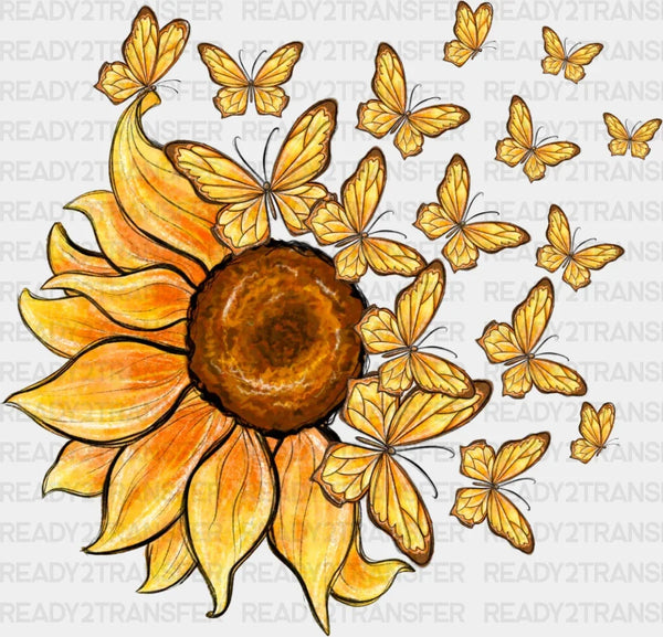 Yellow Flower And Butterflys DTF Transfer