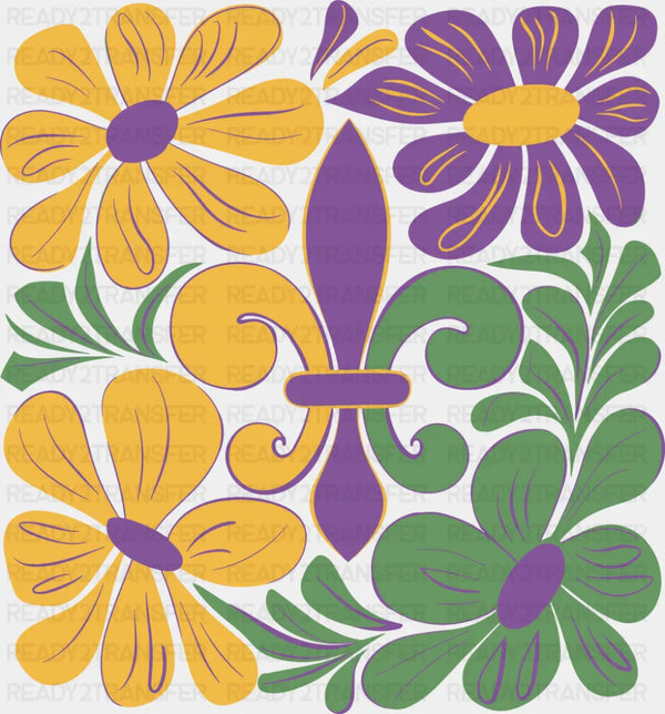 Yellow Purple Green Flowers Fleur de Lis - Mardi Gras DTF Transfer
